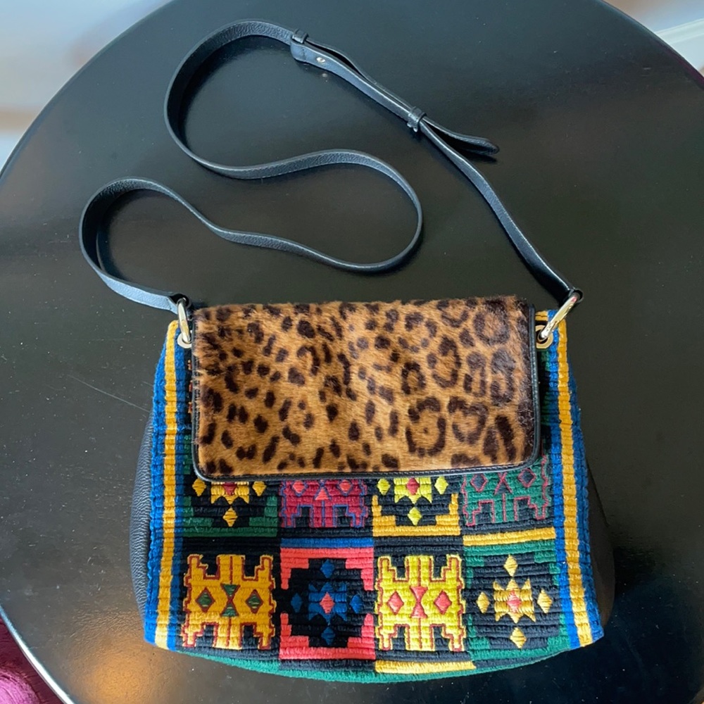 ETRO Leopard-Print Fur + Embroidered Shoulder Bag